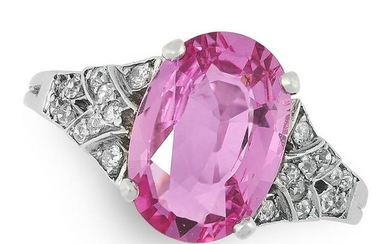 AN UNHEATED PINK SAPPHIRE AND DIAMOND RING in white