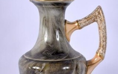 AN UNUSUAL ANTIQUE MARBLEISED EWER AND COVER with gilt