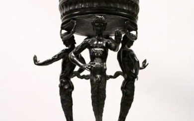 AN UNUSUAL BRONZE JARDINIERE, with lancet decorated
