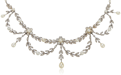 ANTIQUE DIAMOND AND PEARL NECKLACE
