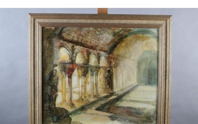 ARR John Lacoux (1930-2008), Cloisters, oil on board, signed...