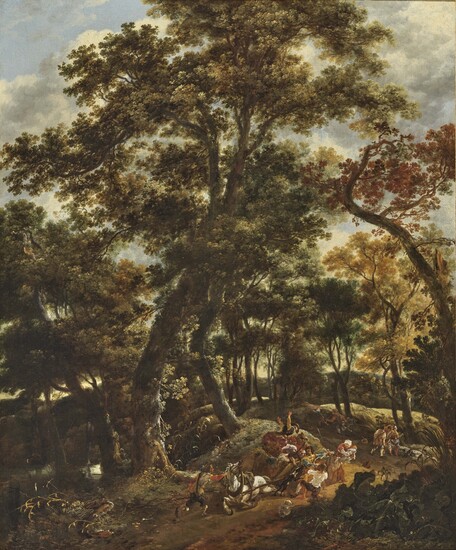 Adriaen Hendriksz. Verboom1627/28 Rotterdam - 1673 ibid. Raid dans la forêt Grand paysage arboré avec...