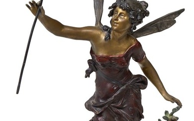 After Hippolyte Francois Moreau (French, 1832-1927), "Fairy," Art Nouveau patinated bronze, the