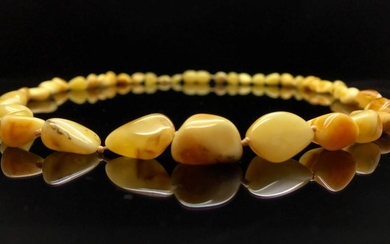Alluring Amber Necklace made from Rough in shape Amber