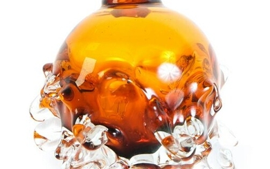 Amber Art Glass Vase Signed & Dated 1988