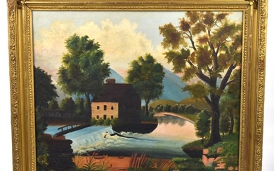 American Folk Art Landscape with Mill