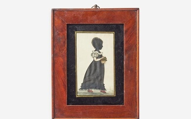 American School 19th century, Profile Silhouette of a Young Girl with Flower Basket