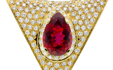 Amsterdam Sauer Tourmaline, Diamond, Gold Pendant Stones: Pear-shaped pink...