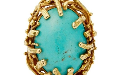 An 18ct gold and turquoise dress ring.