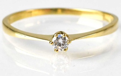 An 18ct yellow gold diamond solitaire ring, size P, approx....