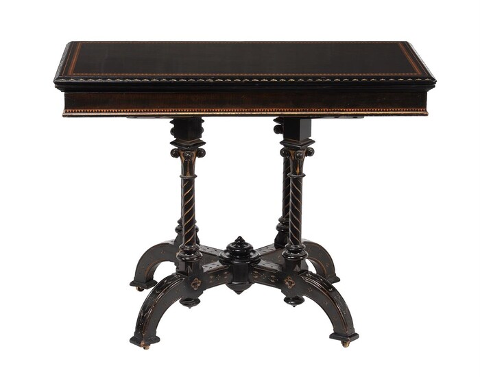 An Aesthetic Movement ebonised and inlaid card table