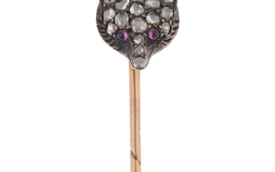 An Antique ruby and diamond fox-head stickpin, circa 1900, p...