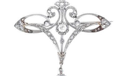 An Early 20th Century Diamond Brooch of openwork scroll form,...