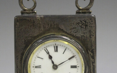 An Edwardian silver cased carriage timepiece, the movement with platform escapement, the enamel dial