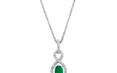 An Emerald, Diamond and White Gold Pendant Necklace