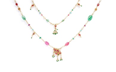 An Indian pearl and gem-set necklace