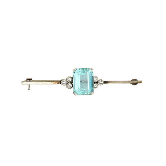 An aquamarine and diamond bar brooch