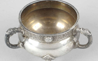 An early 20th century Irish silver circular bowl with three handles.