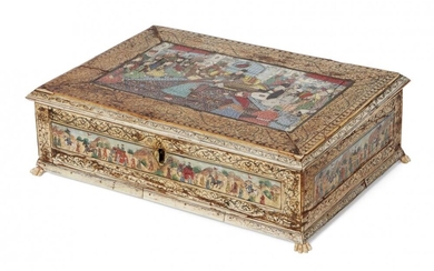 An ivory casket with added painted Durbar...