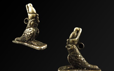 Ancient Egyptian Silver amulet of the Horus Falcon with Pschent/Double Crown of Egypt - 2.5 cm