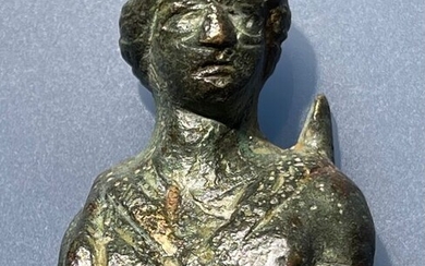 Ancient Roman Bronze Phalera with a Facing Bust of Diana (Artemis) the Goddess of Hunting/Hunters wearring a Quiver - (4.2 cm)
