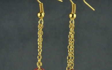 Ancient Roman Glass Earrings with red glass beads - (1)