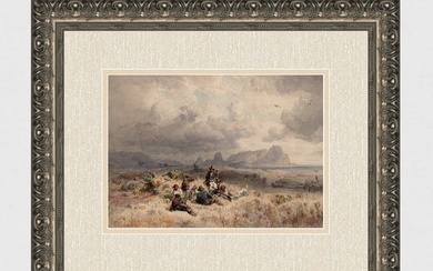 Andreas Achenbach 1800's watercolor Hunting Party