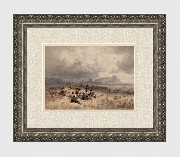 Andreas Achenbach 1800's watercolor Hunting Party