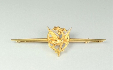 Antique 18K (750/oo) gold two-tone barrette brooch centered with an...
