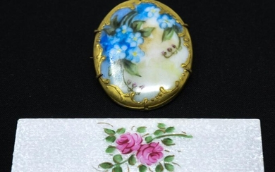 Antique 19th C Porcelain Brooch & Enamel Plaque
