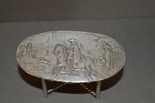 Antique 19th Century Silver Miniature Table ,Hunting