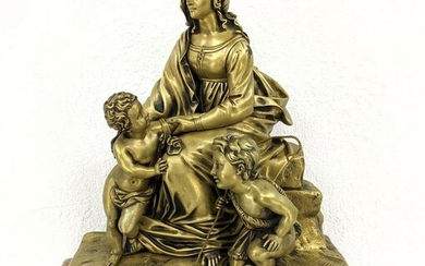 Antique Continental Figural Bronze Madonna with Childre
