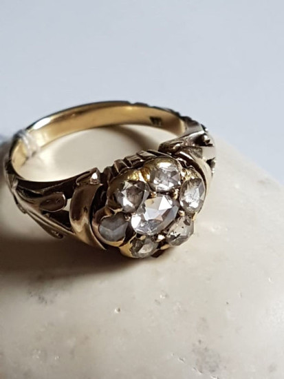 Antique Early Victorian Era Rose Cut Diamond Gold Ring - 14 kt. Gold - Ring Diamond
