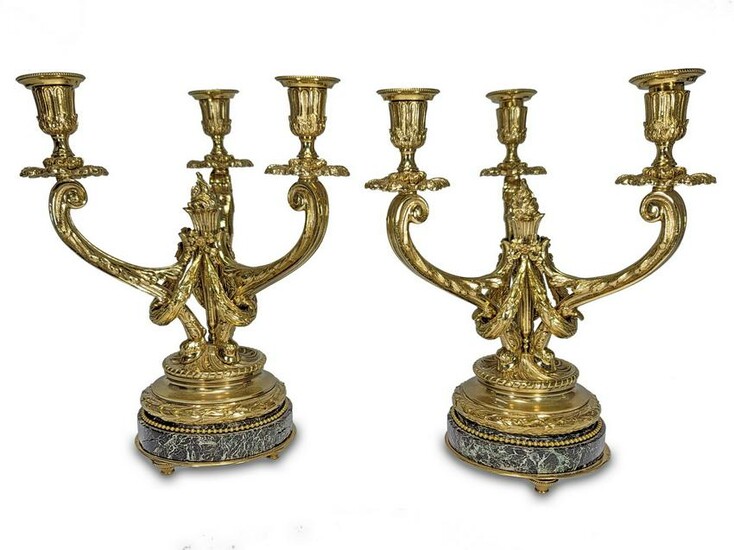 Antique French pair of gilt bronze candelabras