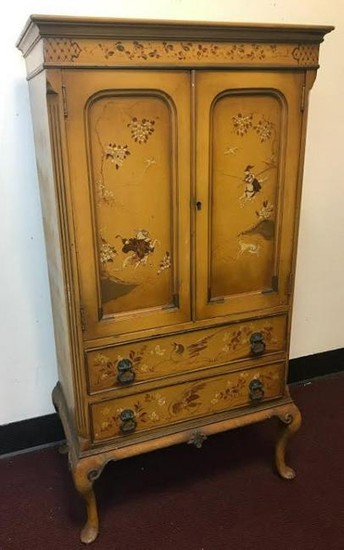 Antique Hand Painted Chinoiserie Motif Cabinet