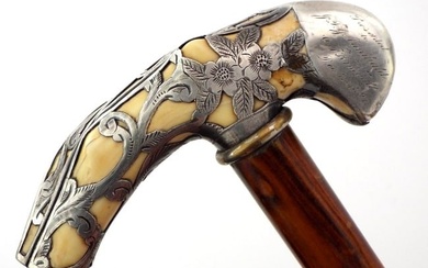Antique PRESENTATION Cane with Silver and FINE Carved Handle