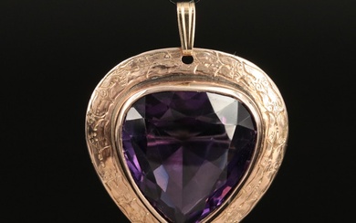 Antique Rose Tone Buff Top Amethyst Heart Pin with Engraved Frame