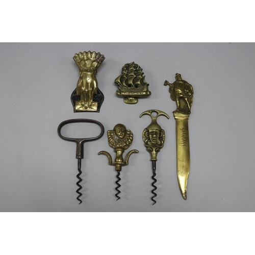 Antique Victorian gilt metal hand paper clip, door knocker, ...