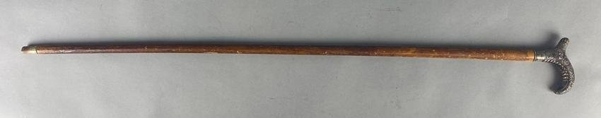 Antique Wood Walking Cane with Sterling Silver Handle