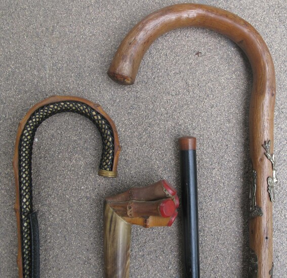 Antique canes, pointer and umbrella Grand tour badges GC4A