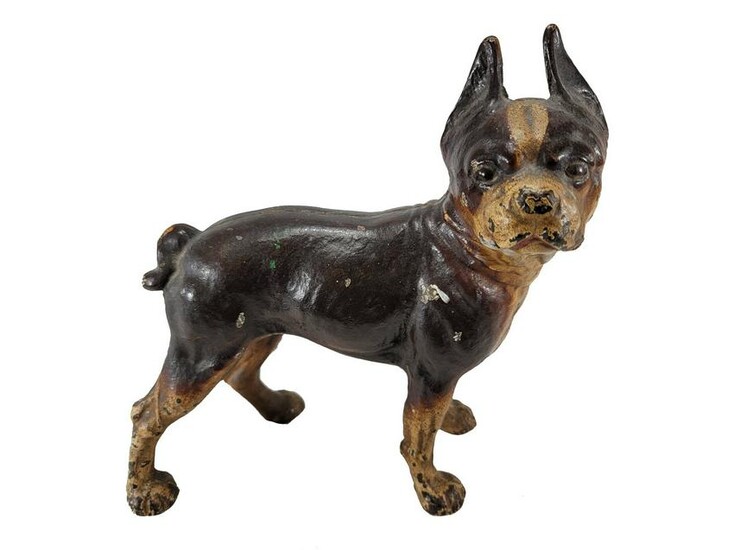 Antique painted metal dog sculpture