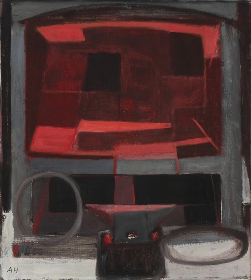 Arne L. Hansen: Composition. Signed AH. Oil on canvas. 50×45 cm.