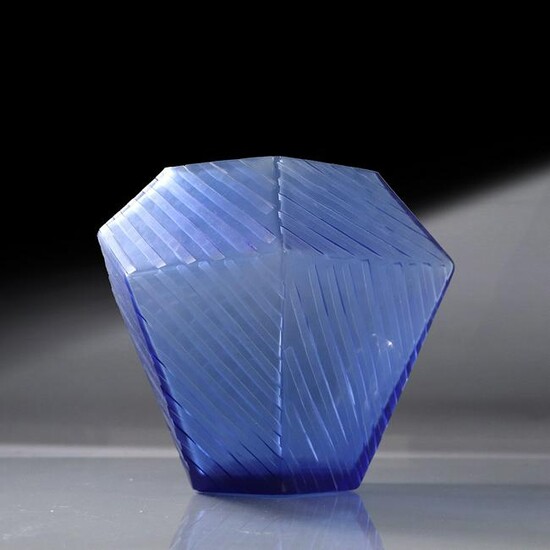 Art Deco Style Cubistic Blue Glass Vase