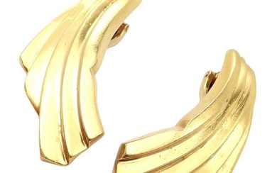 Authentic! Ilias Lalaounis 18k Yellow Gold Large Art Deco Wings Fan Earrings
