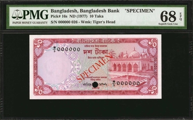 BANGLADESH. Bangladesh Bank. 10 Taka, ND (1977). P-16s. Specimen. PMG Superb Gem Uncirculated 68 EPQ.