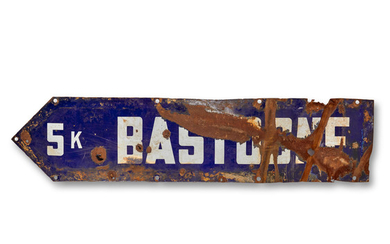 BATTLE OF BASTOGNE: A UNIQUE PAIR OF ROAD SIGNS FROM A CRUCIAL CROSS-ROADS OUTSIDE BASTOGNE.