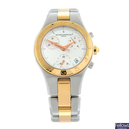 BAUME & MERCIER - a bi-colour Linea chronograph bracelet watch, 32mm.