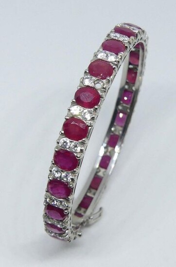 BRACELET in silver with ruby roots and white stones (one stone missing)