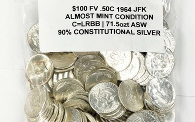 Bags of Almost Mint 90% Silver 1964 JFK $500 Face