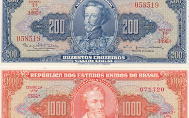 Beazil 200 Cruzeiros 1964 & 1000 Cruzeiros 1963 (2)